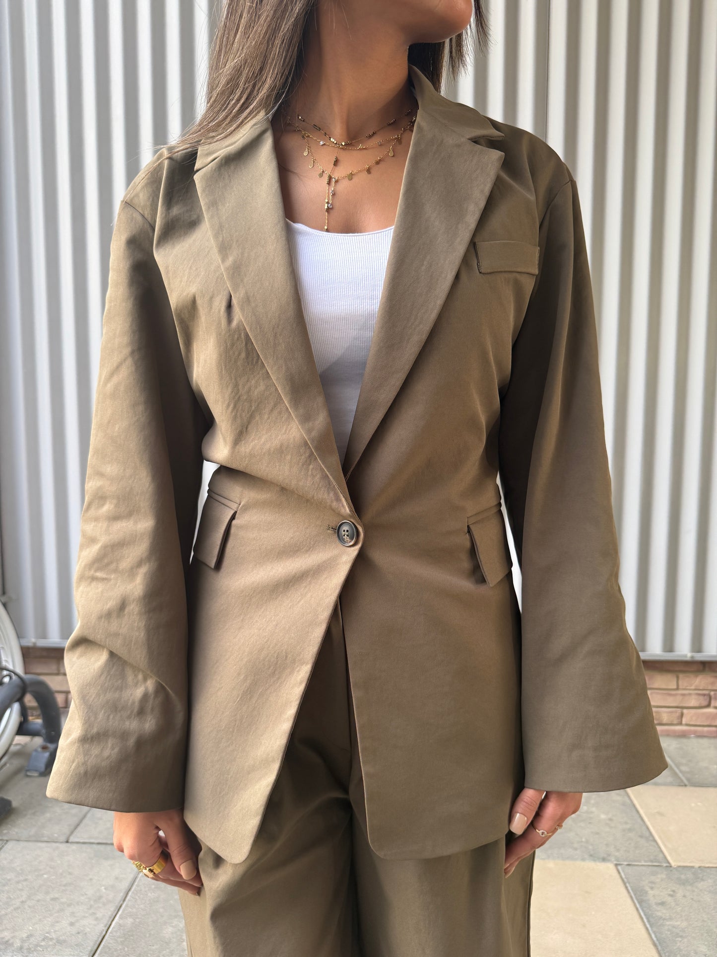 Brown Olive Blazer and Trouser Set