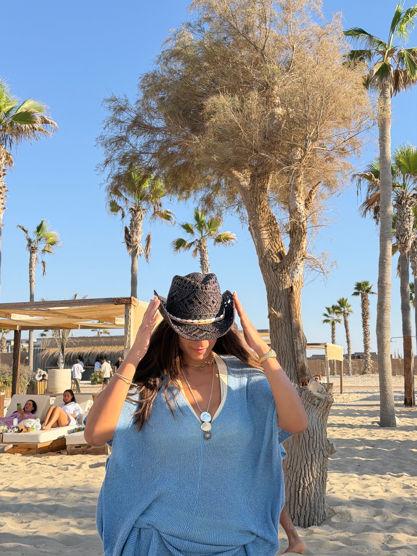 Burnt Brown Straw Beaded Hat