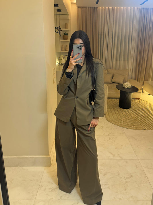 Brown Olive Blazer and Trouser Set