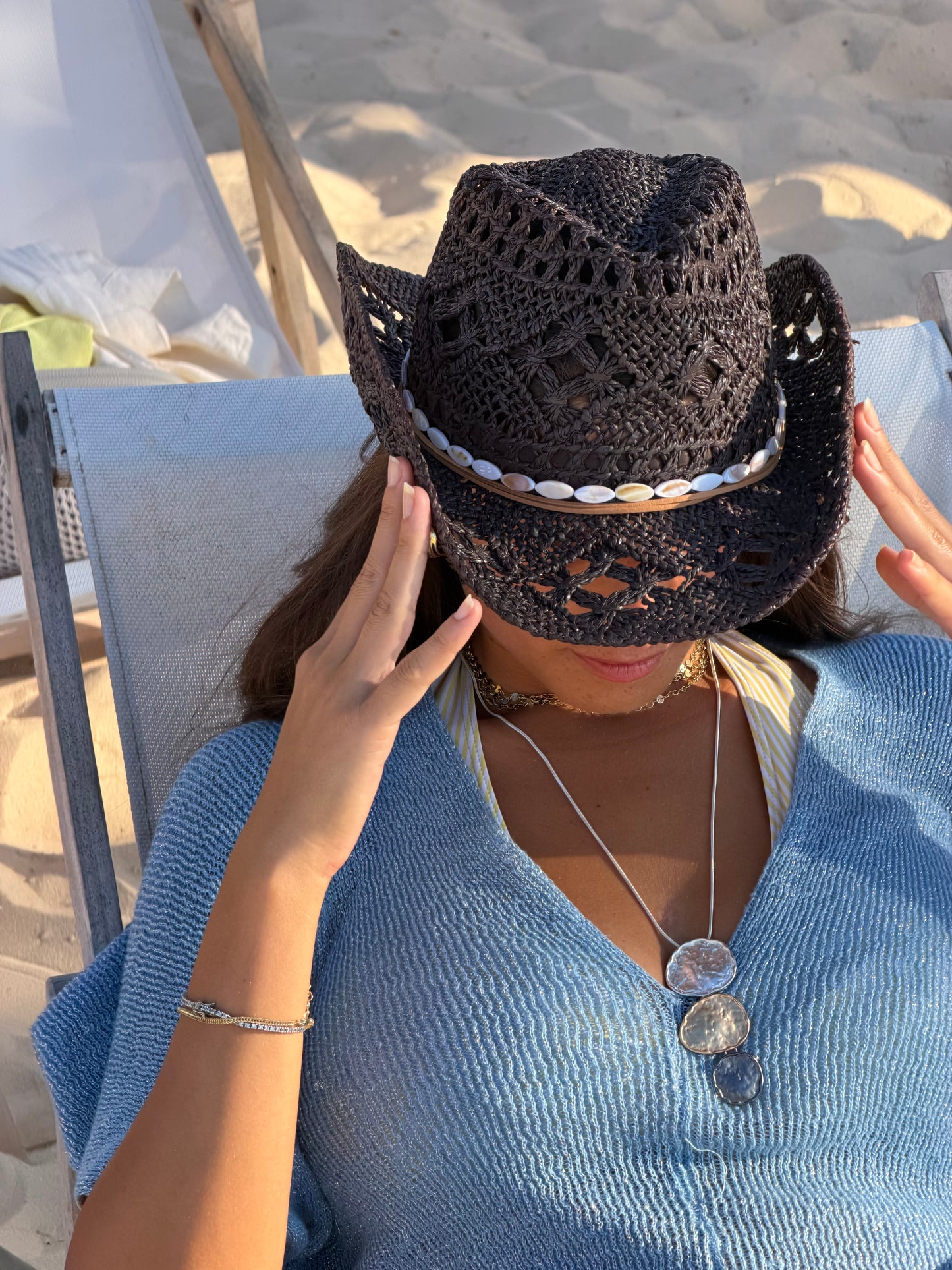 Burnt Brown Straw Beaded Hat