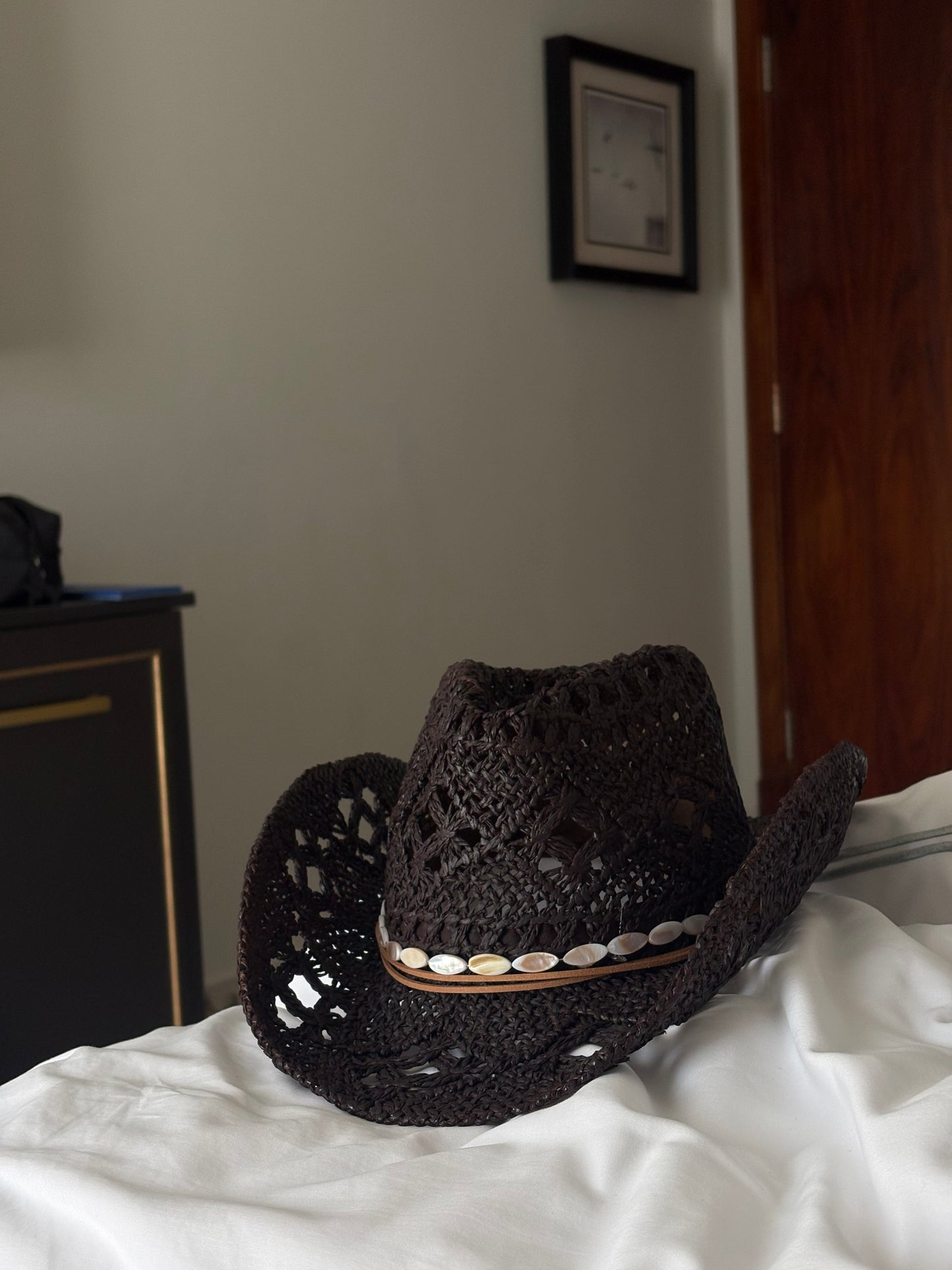 Burnt Brown Straw Beaded Hat